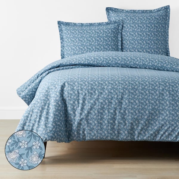 The Company Store Company Cotton Mini Floral Vine Blue Twin Cotton Percale Duvet Cover