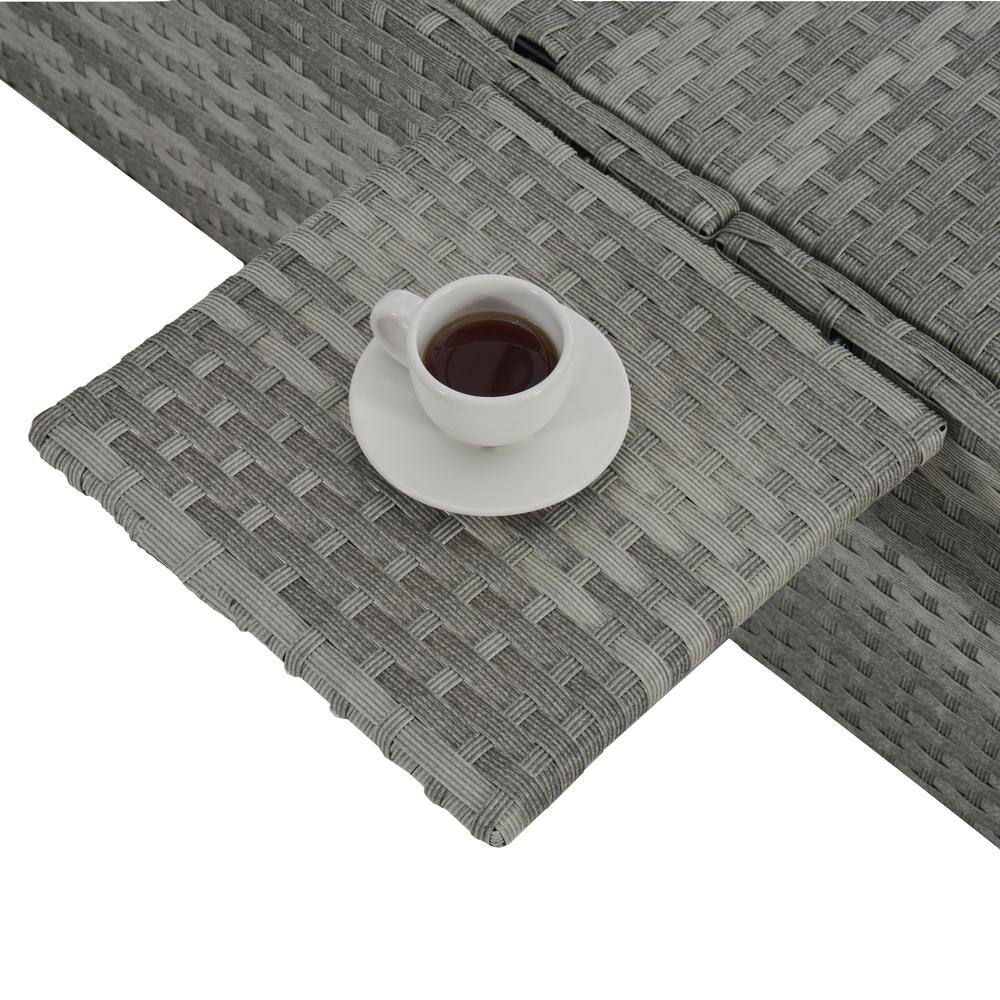 Gray Wicker Outdoor Chaise Lounge Set with Lake Blue Cushions