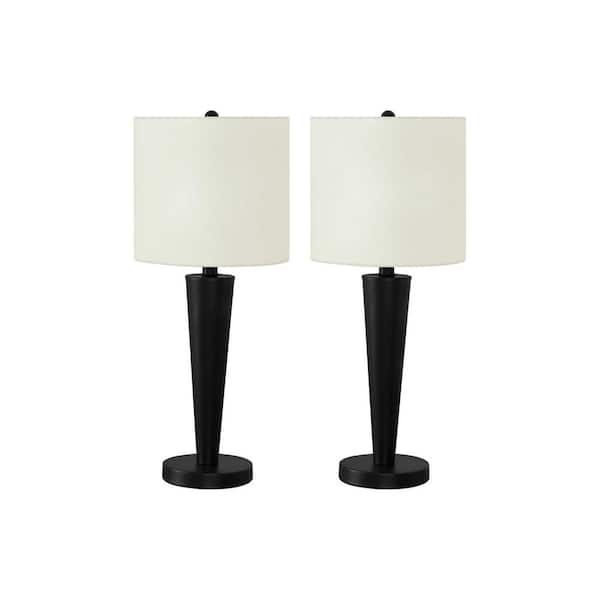 Contemporary 24 in. H Table Lamp with White Shade, USB Port Included, Black Metal (2-Pack)