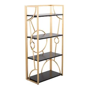 Constellation 23.5 in. Wide Black Wood & Gold Metal 4 Shelf Standard Bookcase