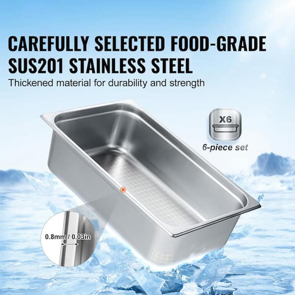 SVOPES 6 in. D Hotel Pans 21.3 qt. Silver Anti-Jam Steam Pan