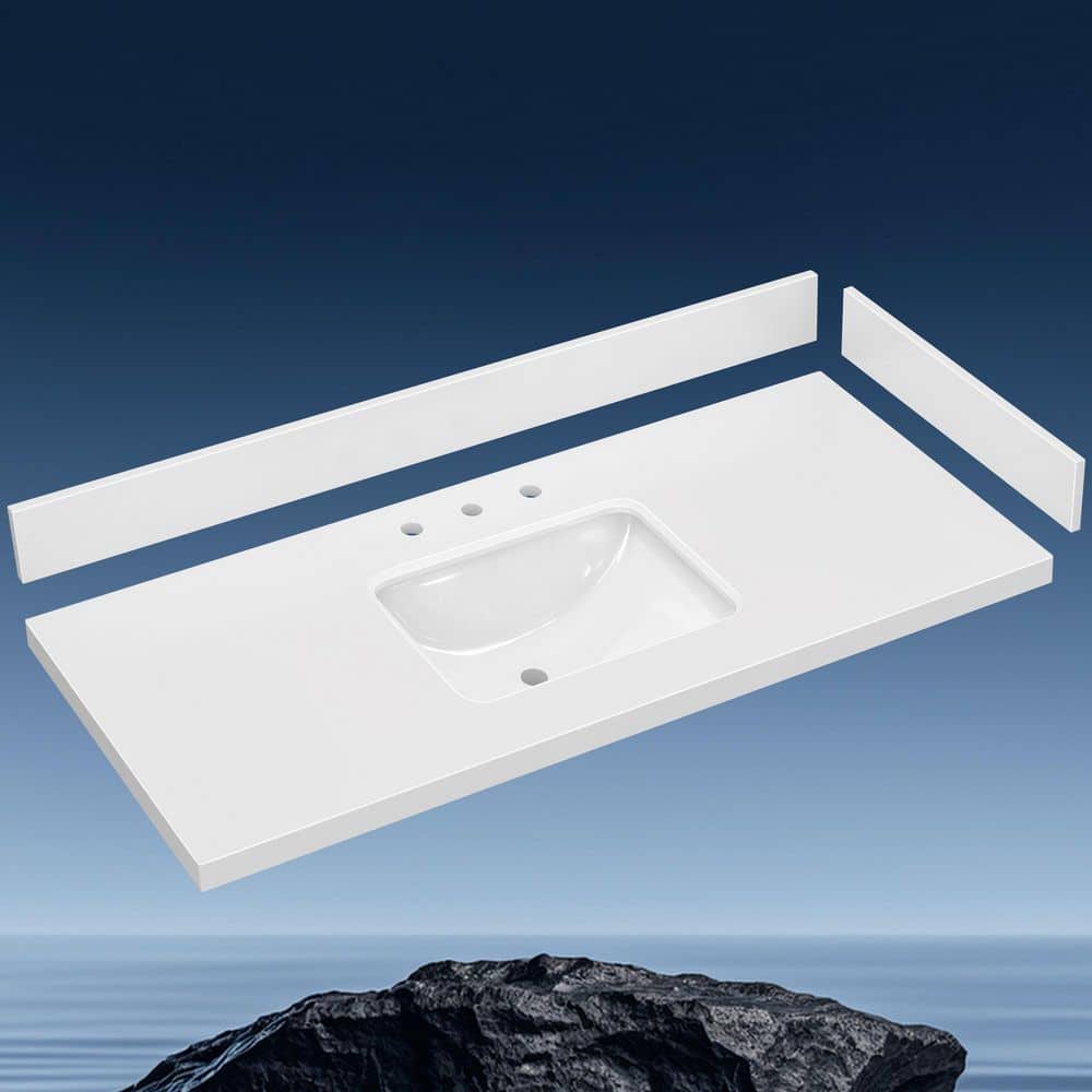 Por 54 in. W x 22 in. D Engineered Stone White Rectangular Single Sink Bathroom Vanity Top with Backsplash in White price history on PriceWatchPro