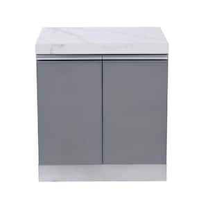 27 in. W Plus 32 in. L Plus 35.5 in. H Bespoke Tempered Glass Outdoor Kitchen Side Cabinet With Gray Glass Panels