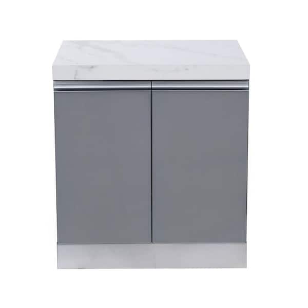 27 in. W Plus 32 in. L Plus 35.5 in. H Bespoke Tempered Glass Outdoor Kitchen Side Cabinet With Gray Glass Panels