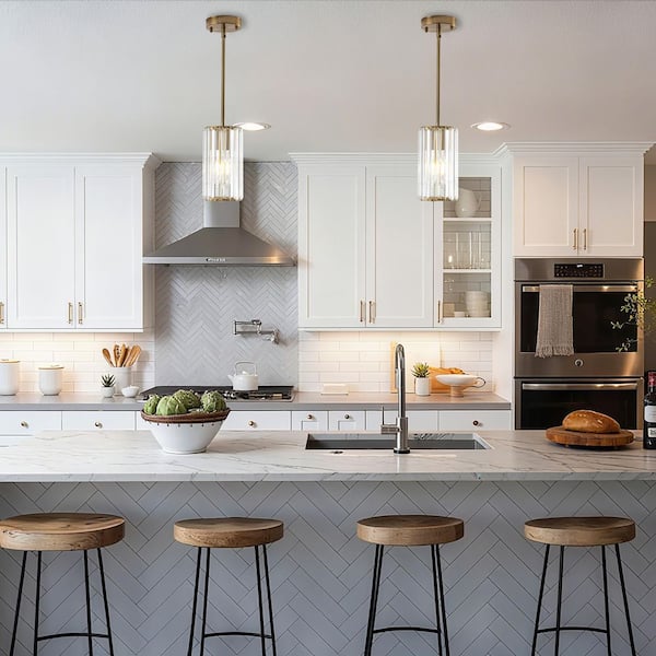 5.16 in. 1-Light Gold Modern/Farmhouse Pendant Light with Clear Crystal Glass Shade (2 Pack)