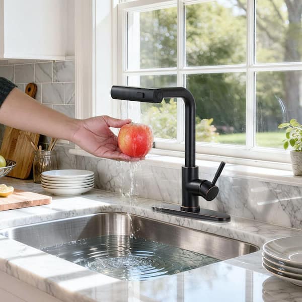 Waterfall 15.7 in. Single Handle Pull Down Sprayer Kitchen Faucet with 360° Spout Swivel in Oil Rubbed Bronze