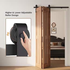 3.3 ft./39.6 in. Frosted Black Bi-Folding Sliding Barn Door Hardware Track Kit for Double Doors