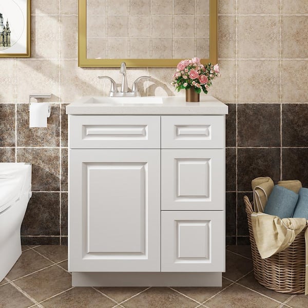 Hausvita 30 in. W x 21 in. D x 34.5 in. H in Traditional White Plywood Ready to Assemble Floor Vanity Sink Base Kitchen Cabinet