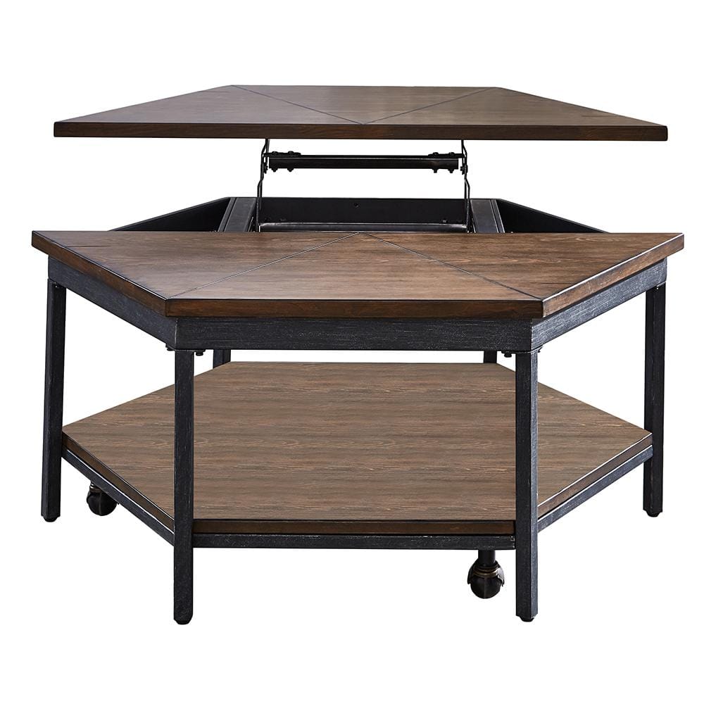 Hexagonal Medium Wood and Iron Lift-Top Coffee Table