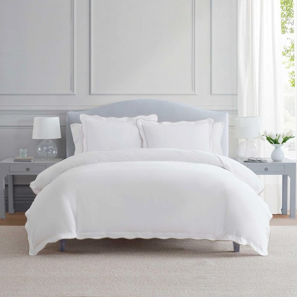 MARTHA STEWART Simple Scallop 3-Piece White/Feather Beige Cotton Full ...