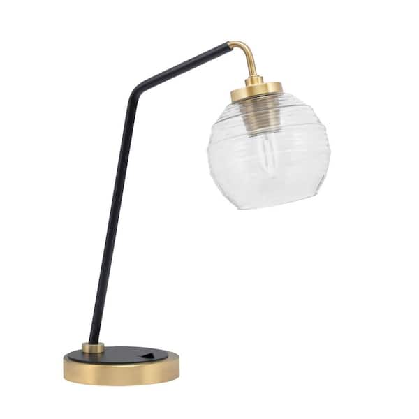 Unbranded Delgado 16.5 in. Matte Black and New Age Brass Desk Lamp with Clear Ribbed Glass