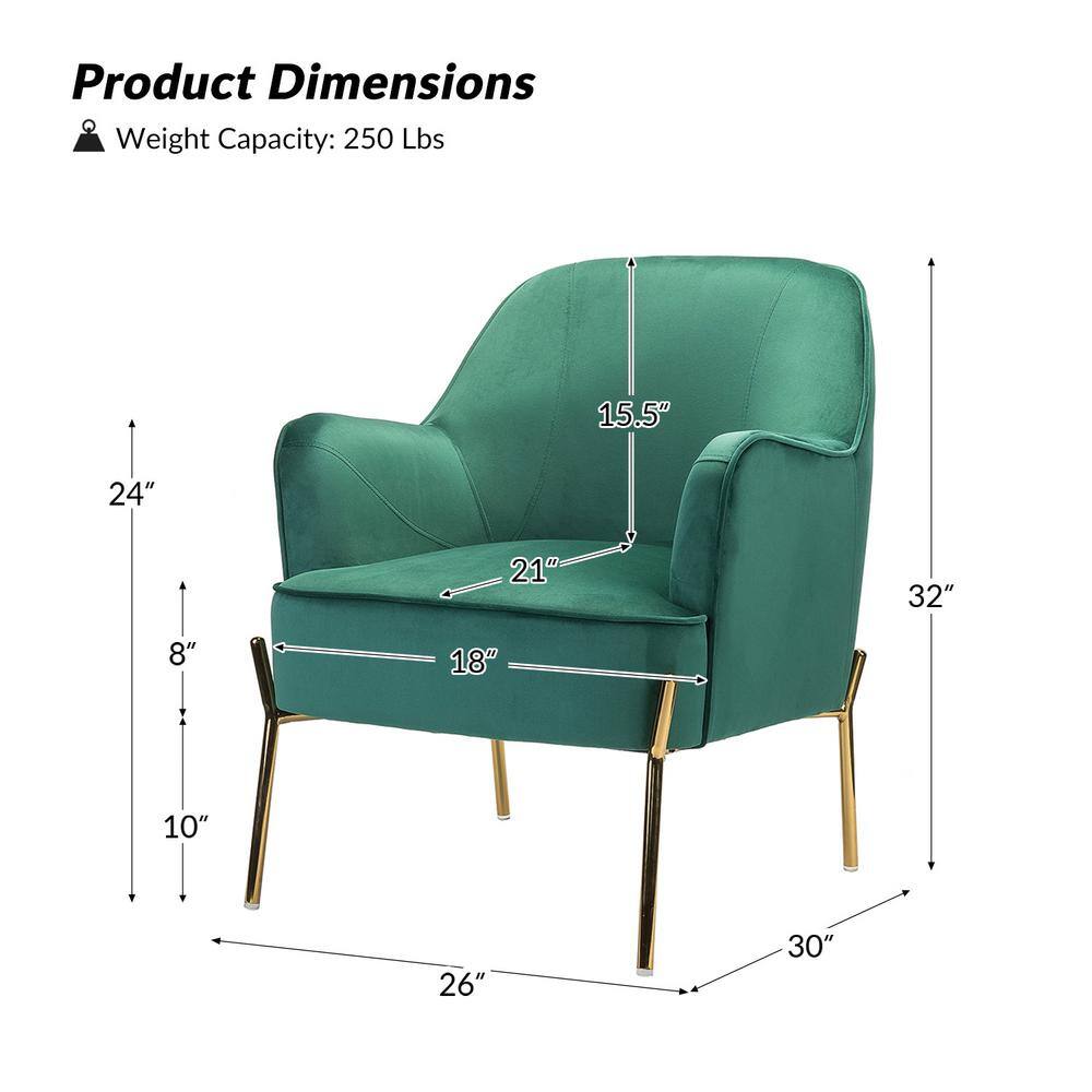 Elegant Mid-Century Green Velvet Accent Chair with Golden Legs