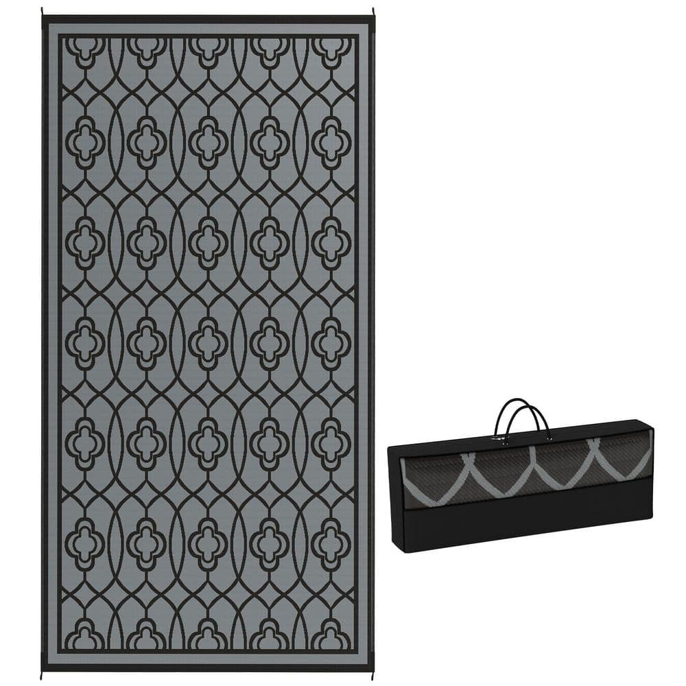 Black and Gray Lantern 9 ft. x 18 ft. Waterproof Plastic Straw Floor Mat La
