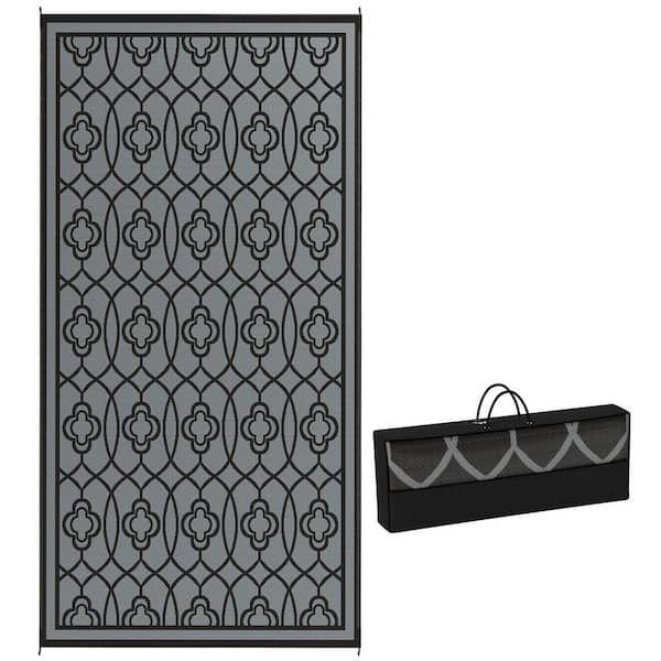 Black and Gray Lantern 9 ft. x 18 ft. Waterproof Plastic Straw Floor Mat Large Reversible Outdoor Rug Area Rug
