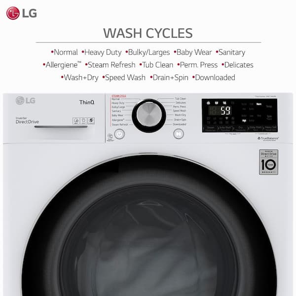 LG 24 in. W 2.4 cu. ft. SMART All-in-One Compact Front Load Washer &  Ventless Dryer Combo in White with Steam WM3555HWA - The Home Depot