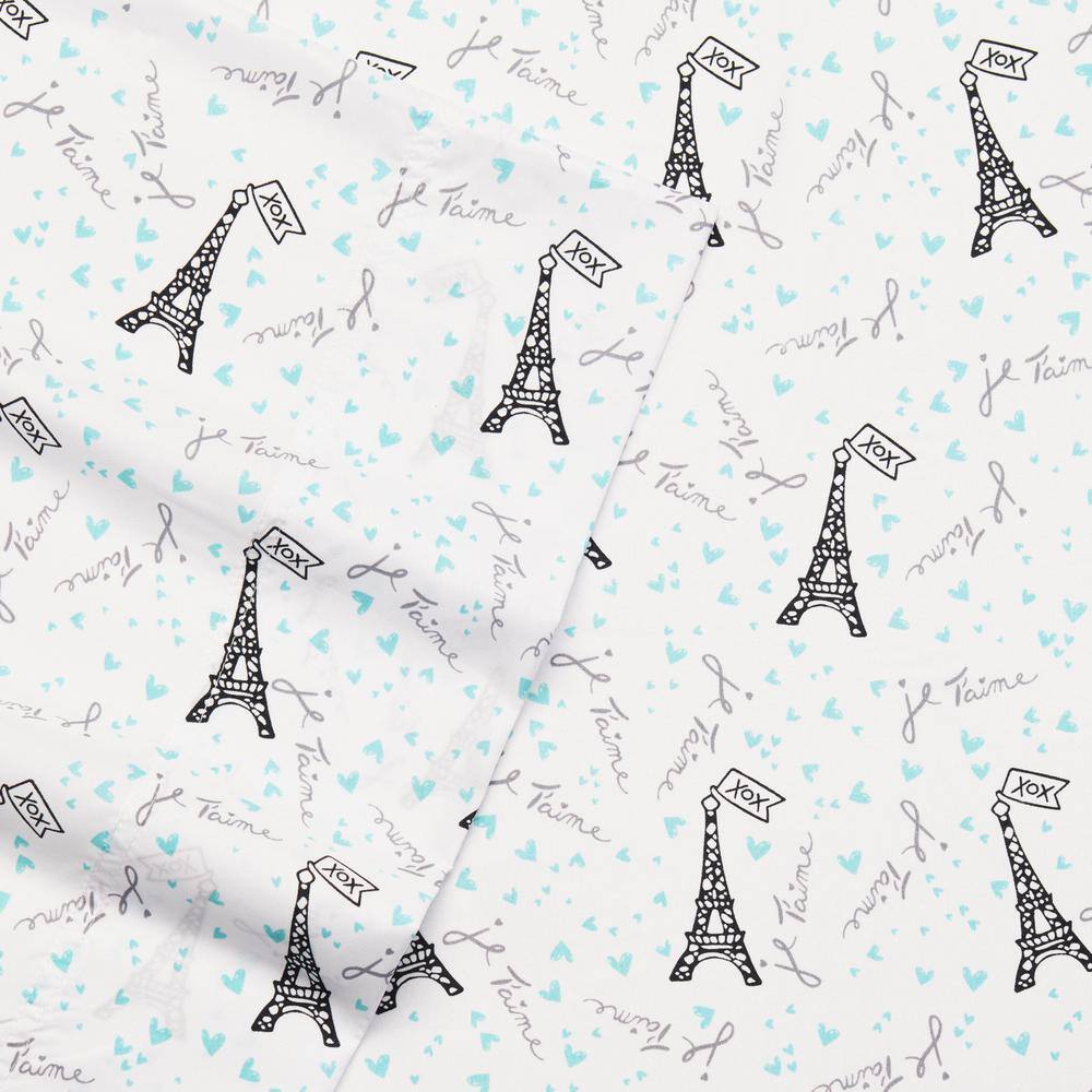 Je T'aime Paris Blue Twin Microfiber Sheet Set