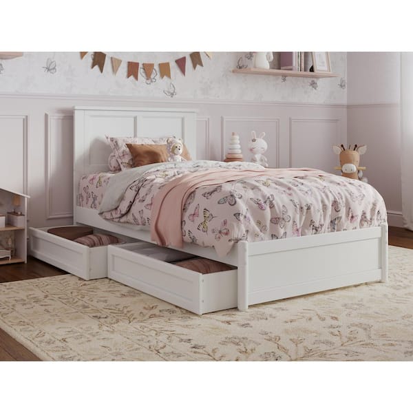 AFI Felicity White Solid Wood Frame Twin Platform Bed with Panel Footboard and Storage Drawers