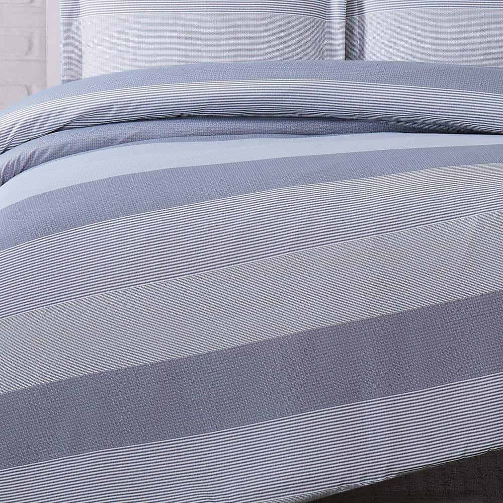 Gray Multi Stripe Full/Queen Microfiber Duvet Cover Set