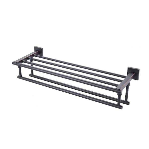 24 in. Bathroom Wall Mounted Towel Rack with Storage Shelf and Double Towel Bars Stainless Steel in Oil Rubbed Bronze