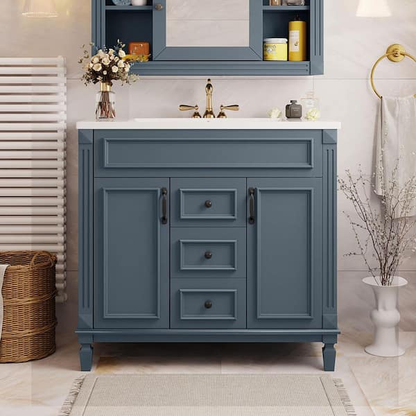 Staykiwi 36 in. W x 18 in. D x 34 in. H. Single Sink Freestanding Bathroom Vanity in Blue with White Ceramic Top