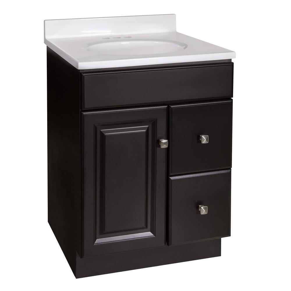 Design House Wyndham 25 in. 1-Door 2-Drawer Bathrrom Vanity in Espresso Cultured Marble Solid White Vanity Top (Ready to Assemble), Brown -  584706