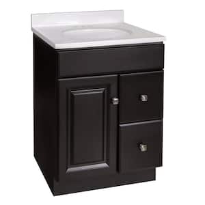 Wyndham 25 in. 1-Door 2-Drawer Bathrrom Vanity in Espresso Cultured Marble Solid White Vanity Top (Ready to Assemble)