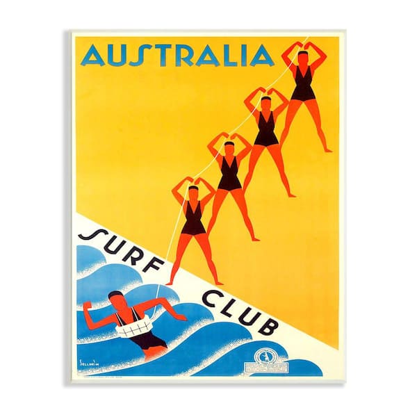 Stupell Industries "Retro Pop Australian Club Advertisement Yellow Blue" by Marcus Jules Unframed Nature Wood Wall Art Print 13 in x 19 in