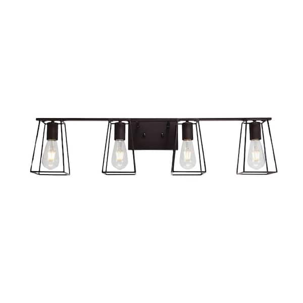 Sunpez 34.2 in. W 4-Light Modern Bathroom Vanity Lights Industrial Bronze Light Fixtures for Mirror, Hallway, No Bulbs