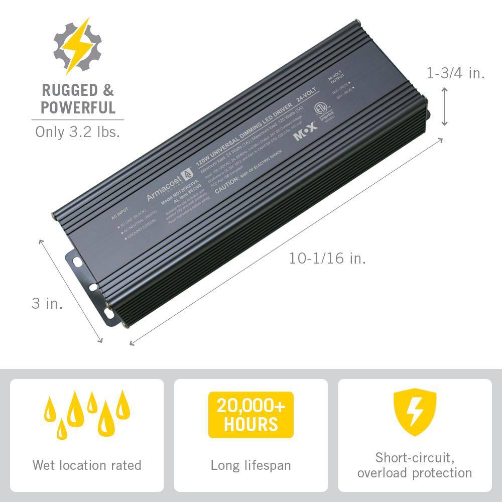Black Universal Dimmable LED Driver 24V DC, 120W
