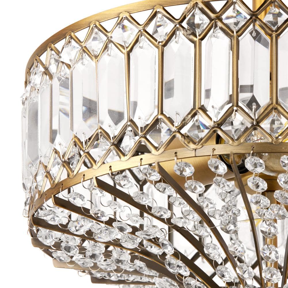 Hollywood Glam 17" Gold Metal & Beveled Jeweled Glass Drum LED Light