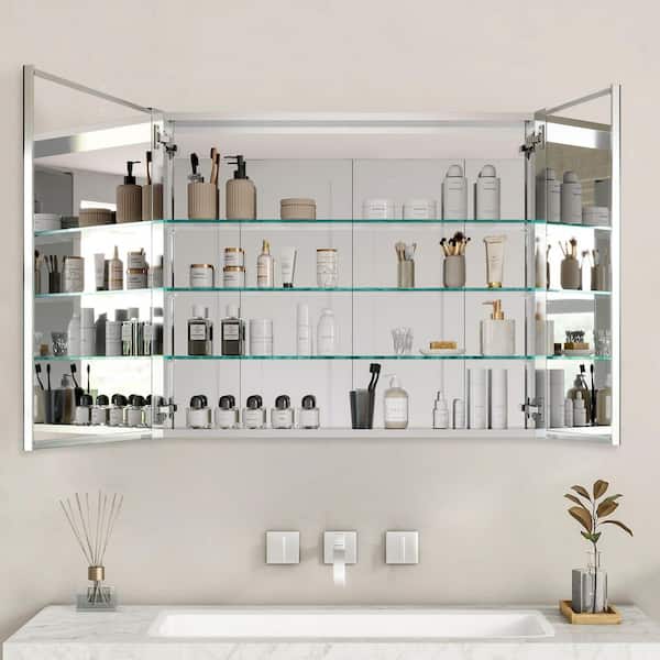 36 in. W x 30 in. H Rectangular Aluminum Alloy Medicine Cabinet with Mirror and Adjustable Shelf, Dual Swing