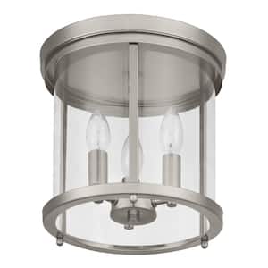 10 in. 3-Light Polished Nickel Round Modern Ceiling Light Flush Mount with Clear Glass