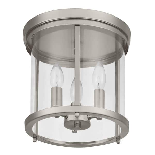 Home Decorators Collection 10 in. 3-Light Polished Nickel Round Modern Ceiling Light Flush Mount with Clear Glass