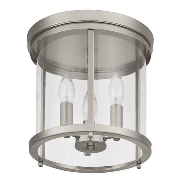 Willoughby 10 in. Contemporary Polished Nickel Candelabra-Base (E12) Bulb Flush Mount for Kitchens