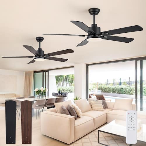 2-Pack 52 in. Indoor Black Downrod/Angled Mount Ceiling Fan with Dual-Finish Blades and Light Kit and Remote Control Lighting
