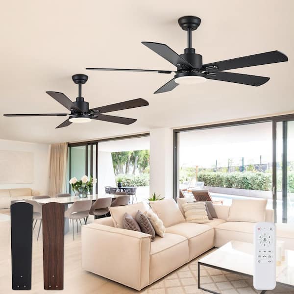 2-Pack 52 in. Indoor Black Downrod/Angled Mount Ceiling Fan with Dual-Finish Blades and Light Kit and Remote Control