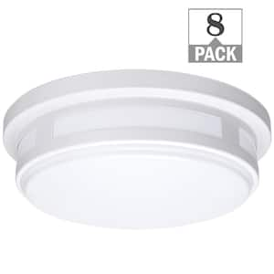 11 in. Round White Indoor Outdoor LED Flush Mount Ceiling Light 2700K 3000K 4000K 830 Lumens (8-Pack)