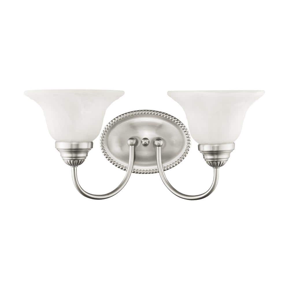 Edgemont Brushed Nickel 2-Light Vanity with White Alabaster Glass