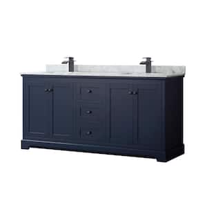 Avery 72 in. W x 22 in. D x 35 in. H Double Bath Vanity in Dark Blue with White Carrara Marble Top