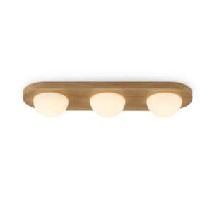 Orbita 3 Light 7 In. 15W Wood Grain Finish Integrated LED Flush Mount/Wall Sconce with Frosted Glass Shades
