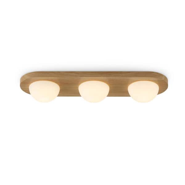 Orbita 3 Light 7 In. 15W Wood Grain Finish Integrated LED Flush Mount/Wall Sconce with Frosted Glass Shades