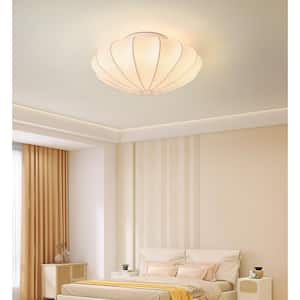 Kateo 15 3/4" W 1-Light White Oval Umbrella Shell Semi-Flush Mount with Cream Faux Silk Shade for Living Room