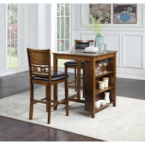 New Classic Furniture Gia 3-piece Wood Top Square Counter Set with Storage Shelf, Brown