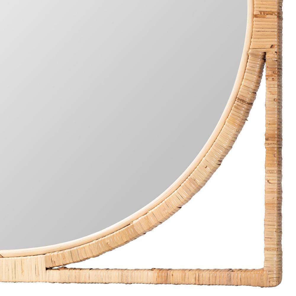 Natural Rattan and Mahogany Wood Square Wall Mirror