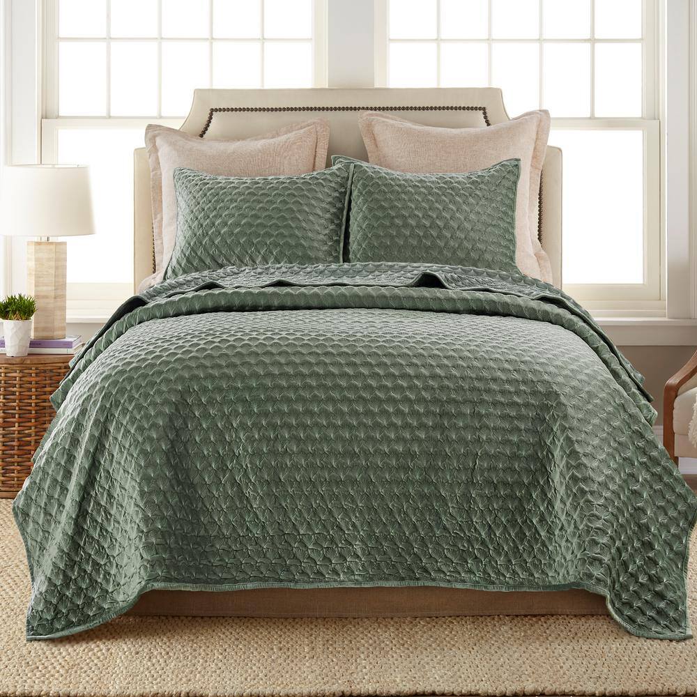 Seafoam Green Quilted Velvet King Sham with Hypoallergenic Polyester