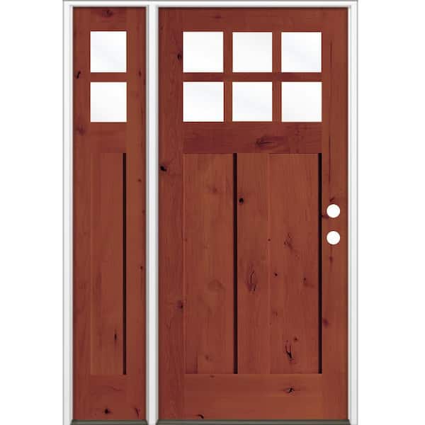 50 in. x 80 in. Knotty Alder Left-Hand/Inswing 6-Lite Beveled Clear Glass Amaretto Stain Wood Prehung Front Door w/ LSL