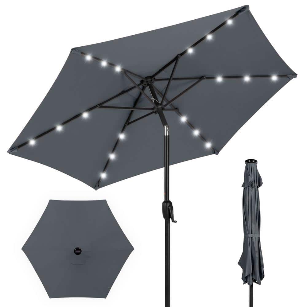 Slate 7.5ft Outdoor Solar Patio Umbrella with LED Lights and Steel Frame
