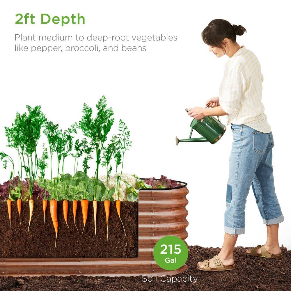 Wood Grain 8x2x2ft Oval Metal Raised Garden Bed Planter