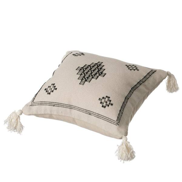 Aztec Deer Bust Embroidered Burlap Throw Pillow, 18x18