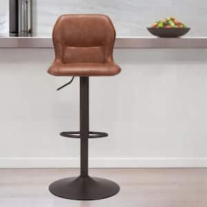 24 in. Brown Low Back Metal Counter Height Bar Chair with Upholstery Seat